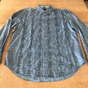 Robert Graham Shirt Men XL Blue Paisley Button Up Flip Cuff Long Sleeve Collared